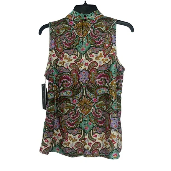 Liverpool High Neck Paisley Print Sleeveless Blouse Size Medium Keyhole Detail - Picture 3 of 8